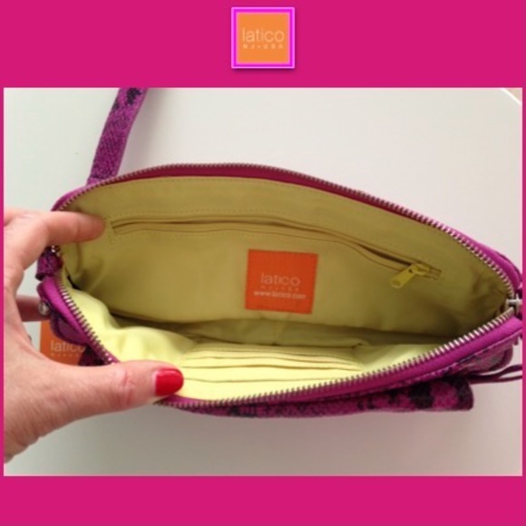 🎉2HP🎉 LATICO Raven Leather Snake Clutch CrossBody Handbag Hot Pink Magenta NWT - Picture 10 of 15